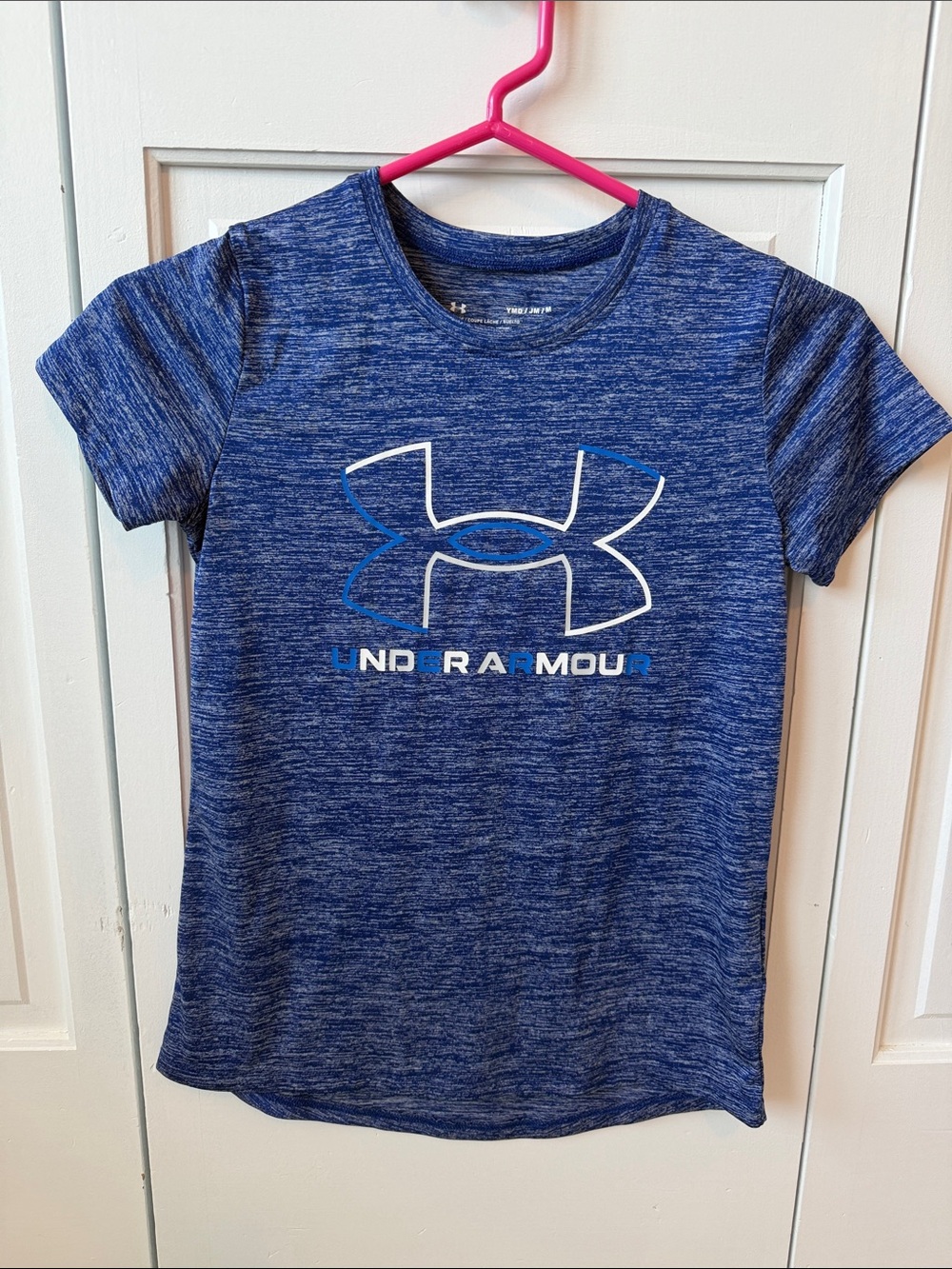 Under Armour Blue Heather Logo Short Sleeve Performance Tee size kids M